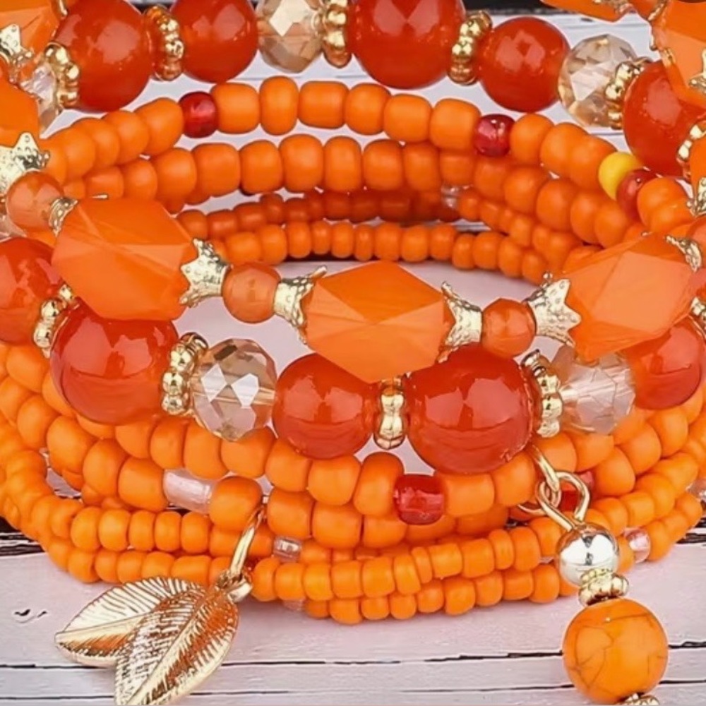 Orange Beaded Bracelet Set